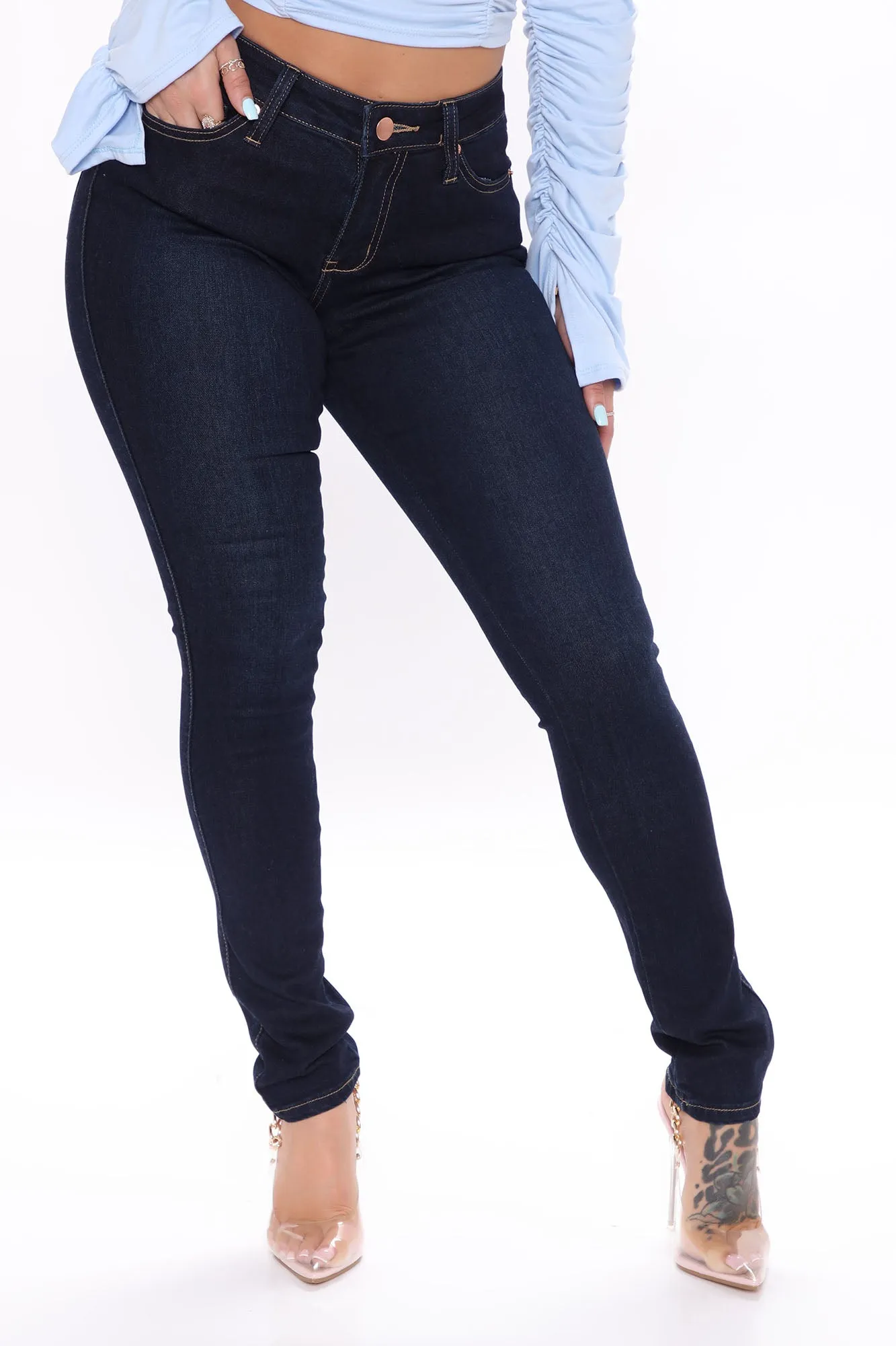 Anna Super Stretch Mid Rise Skinny Jeans - Dark Wash