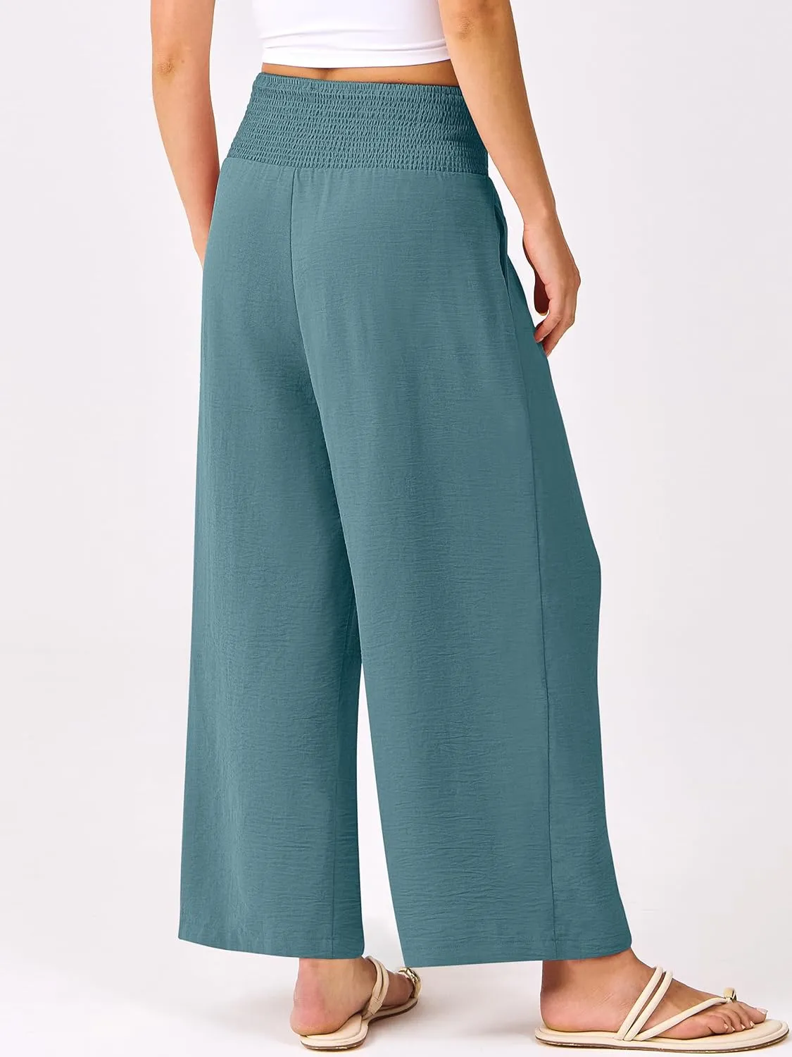ANRABESS Womens Cropped Pants Wide Leg High Waisted Palazzo Pants Summer Flowy Beach Lounge Casual Trousers with Pockets