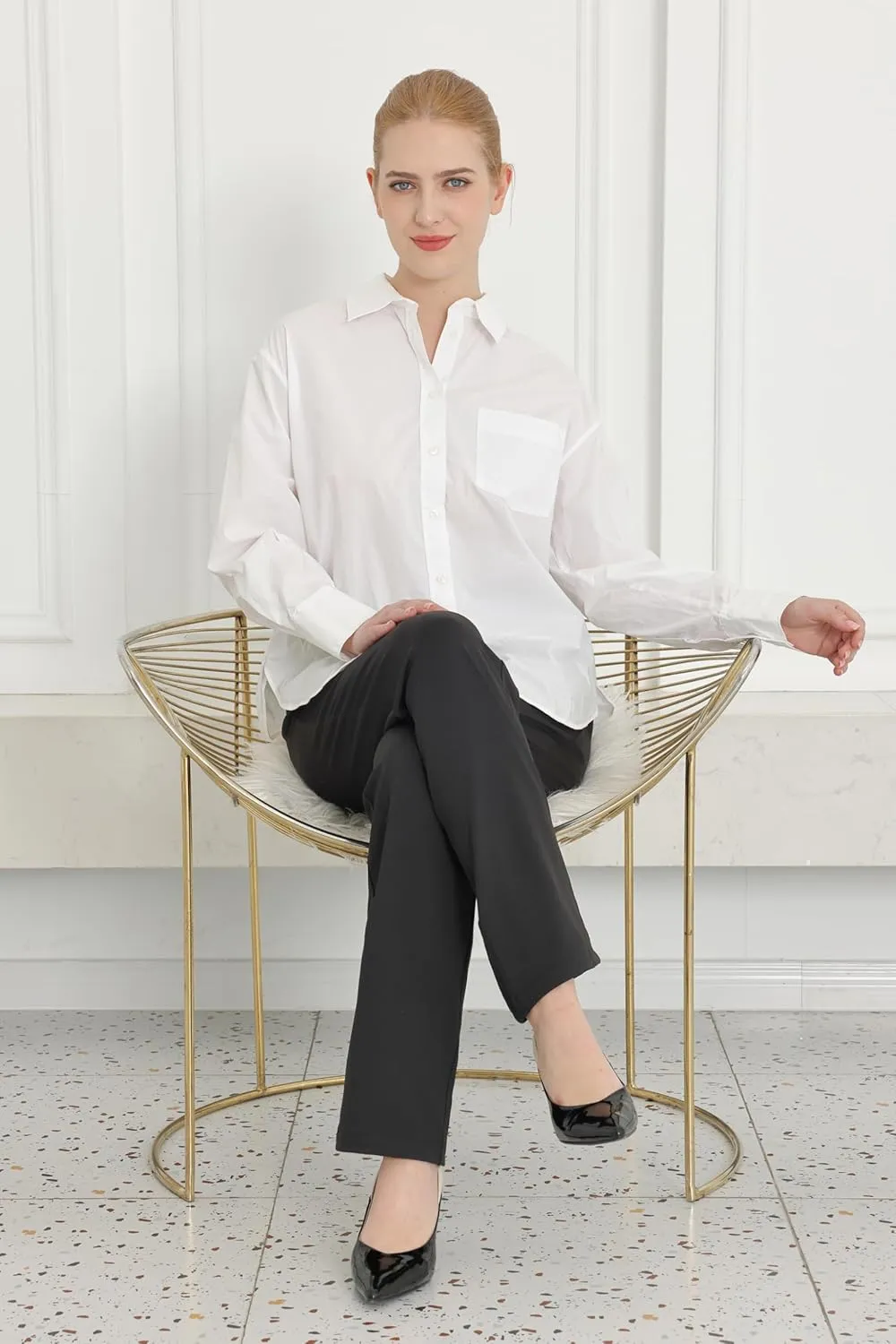 Bamans Dress Pants Women Work Business Pants Tummy Control Office Straight Leg Trousers High Waisted Ladies Slacks
