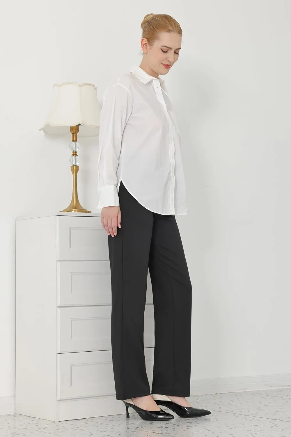 Bamans Dress Pants Women Work Business Pants Tummy Control Office Straight Leg Trousers High Waisted Ladies Slacks