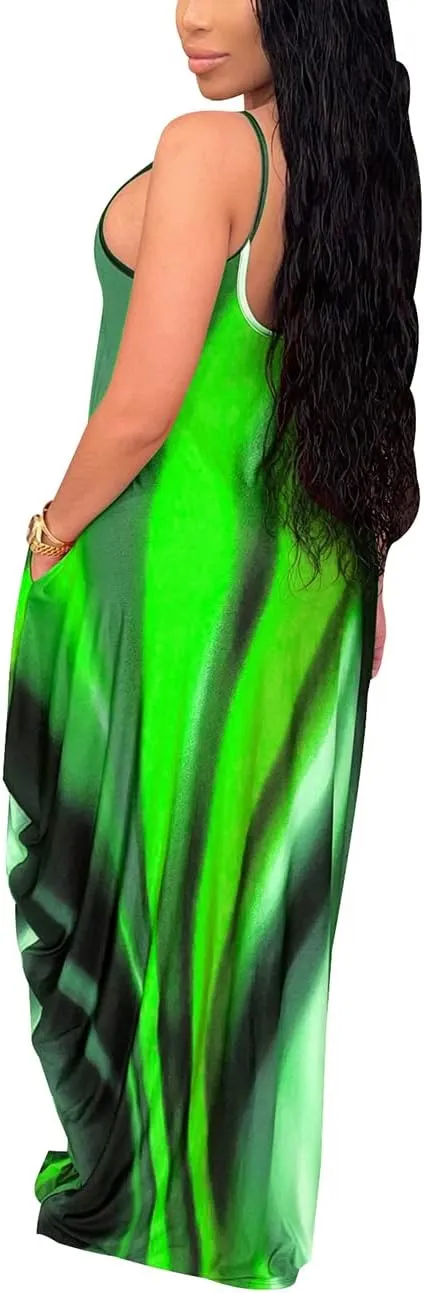 BessCops Summer Maxi Dresses for Women 2025 Plus Size Sundresses Casual Fashion Sleeveless Loose Long Sexy Dress with Pockets