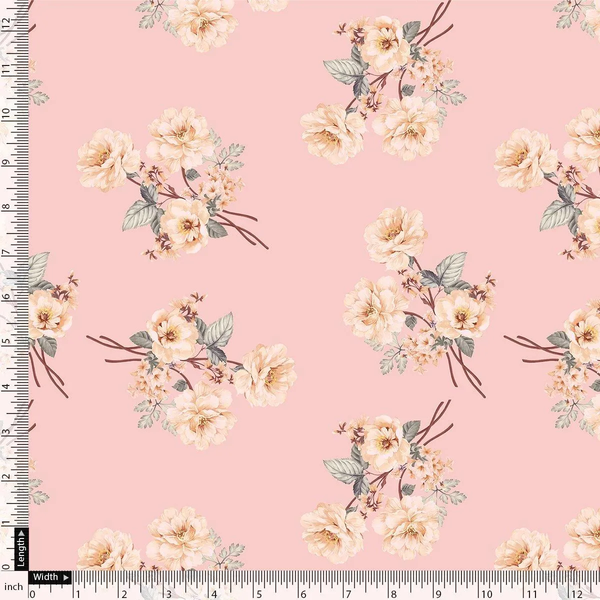Camellia With Watusi Colour Digital Printed Fabric - Crepe