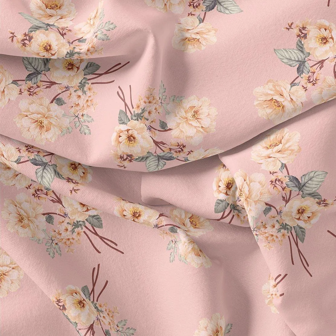 Camellia With Watusi Colour Digital Printed Fabric - Crepe