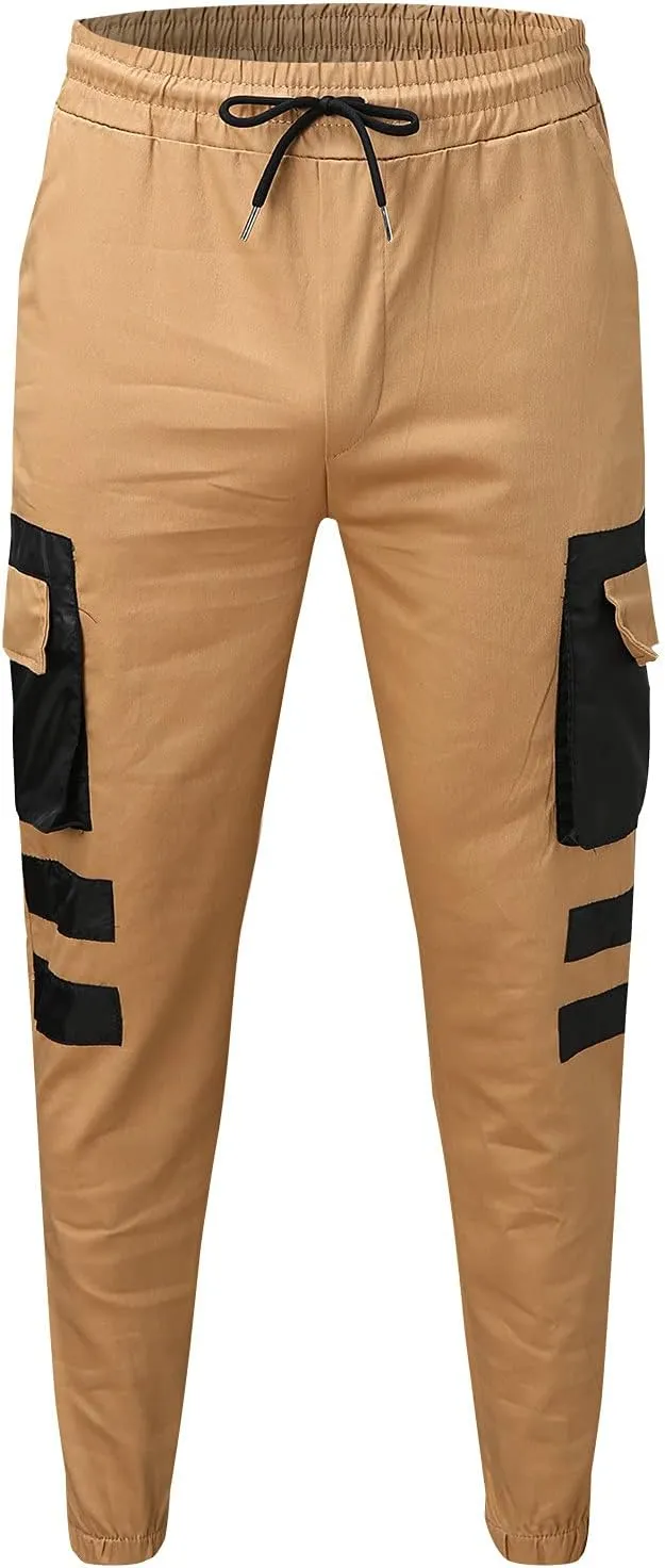 Cargo Pants for Men Relaxed Fit Mens Jogger Pants Drawstring Trousers Stretch Elastic Waist Outdoor Pants Sweatpants