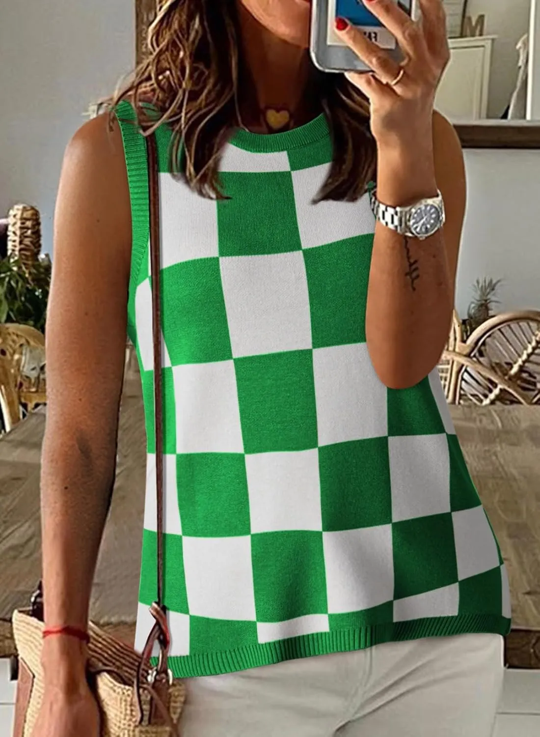 Dokotoo Womens Summer Tops 2025 Casual Striped Color Block High Neck Tank Top Loose Knit High Low Sleeveless Shirts Blouses
