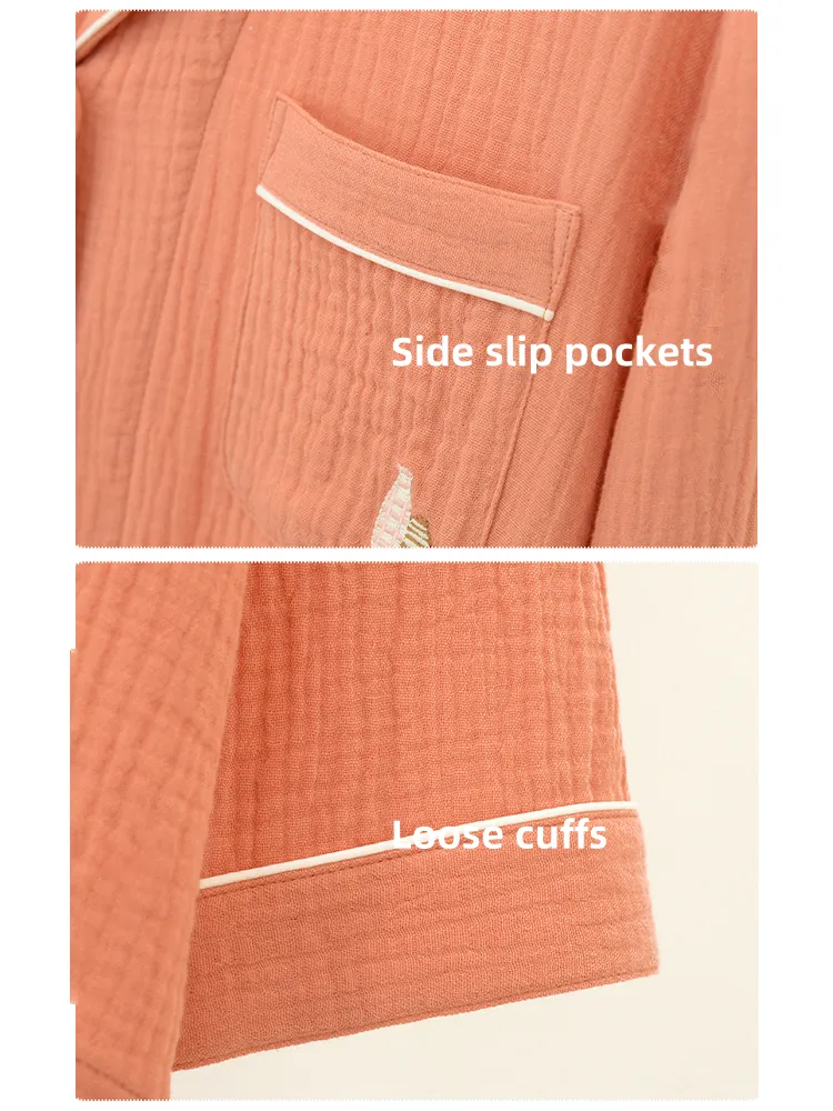 Double-layered Crepe 100% Cotton Solid Color Couple Pajamas Set