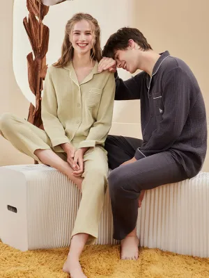 Double-layered Crepe 100% Cotton Solid Color Couple Pajamas Set
