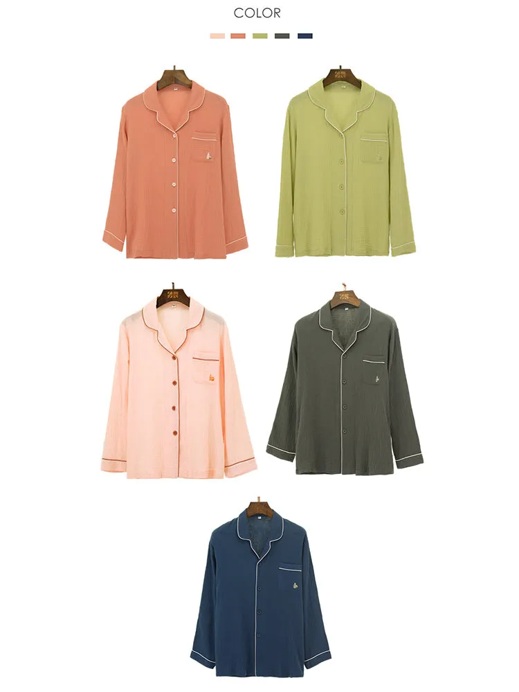 Double-layered Crepe 100% Cotton Solid Color Couple Pajamas Set