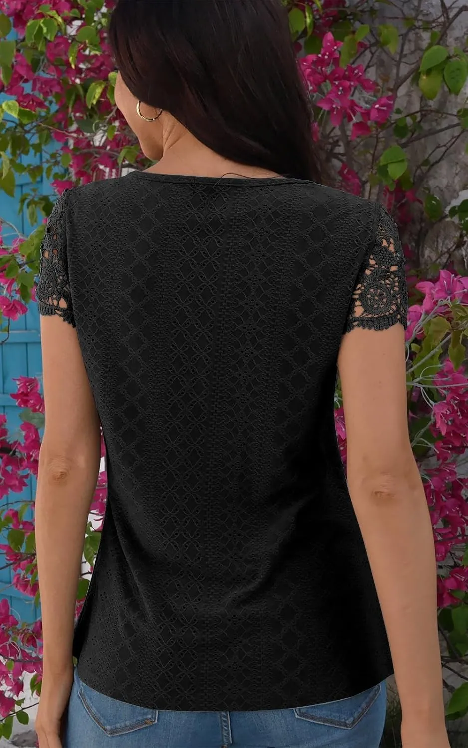ETCYY Womens T Shirts Short Sleeve Spring 2025 Fashion Summer Tank Top V-Neck Button Down Floral Dressy Casual Blouses