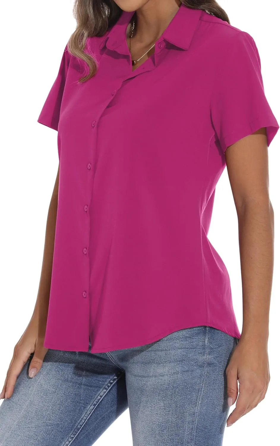 GUANYY Women's Short Sleeve Button Down Shirt Womens Shirts Dressy Casual Business Work Blouses V Neck Collared Tops