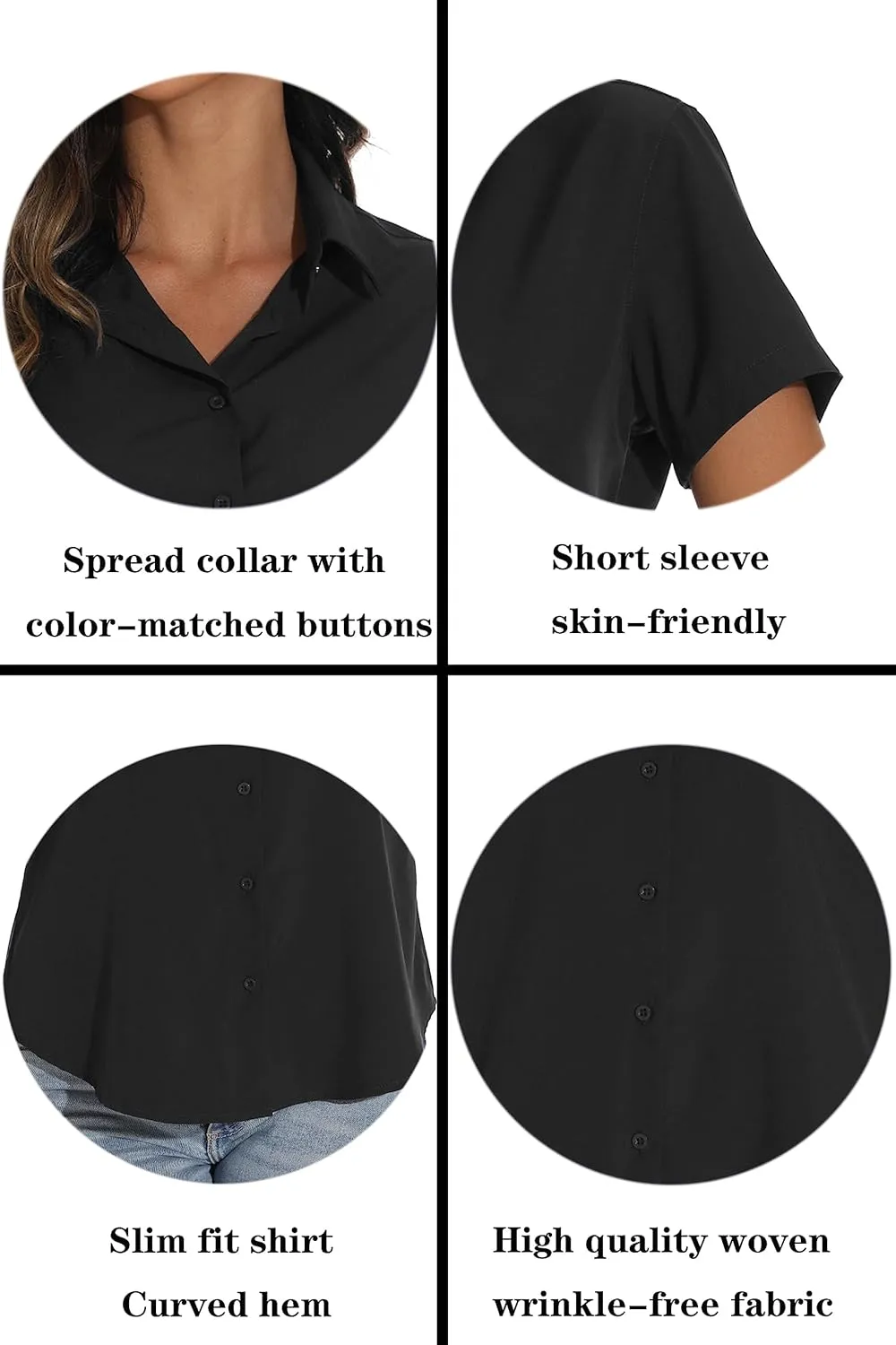 GUANYY Women's Short Sleeve Button Down Shirt Womens Shirts Dressy Casual Business Work Blouses V Neck Collared Tops