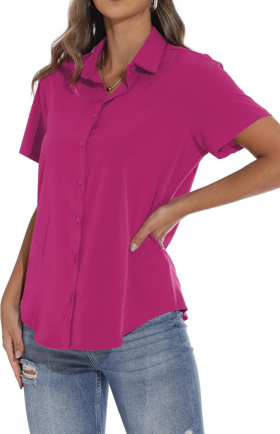 GUANYY Women's Short Sleeve Button Down Shirt Womens Shirts Dressy Casual Business Work Blouses V Neck Collared Tops