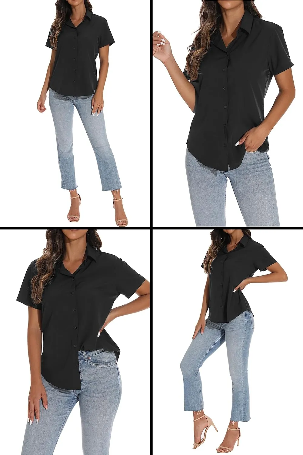 GUANYY Women's Short Sleeve Button Down Shirt Womens Shirts Dressy Casual Business Work Blouses V Neck Collared Tops