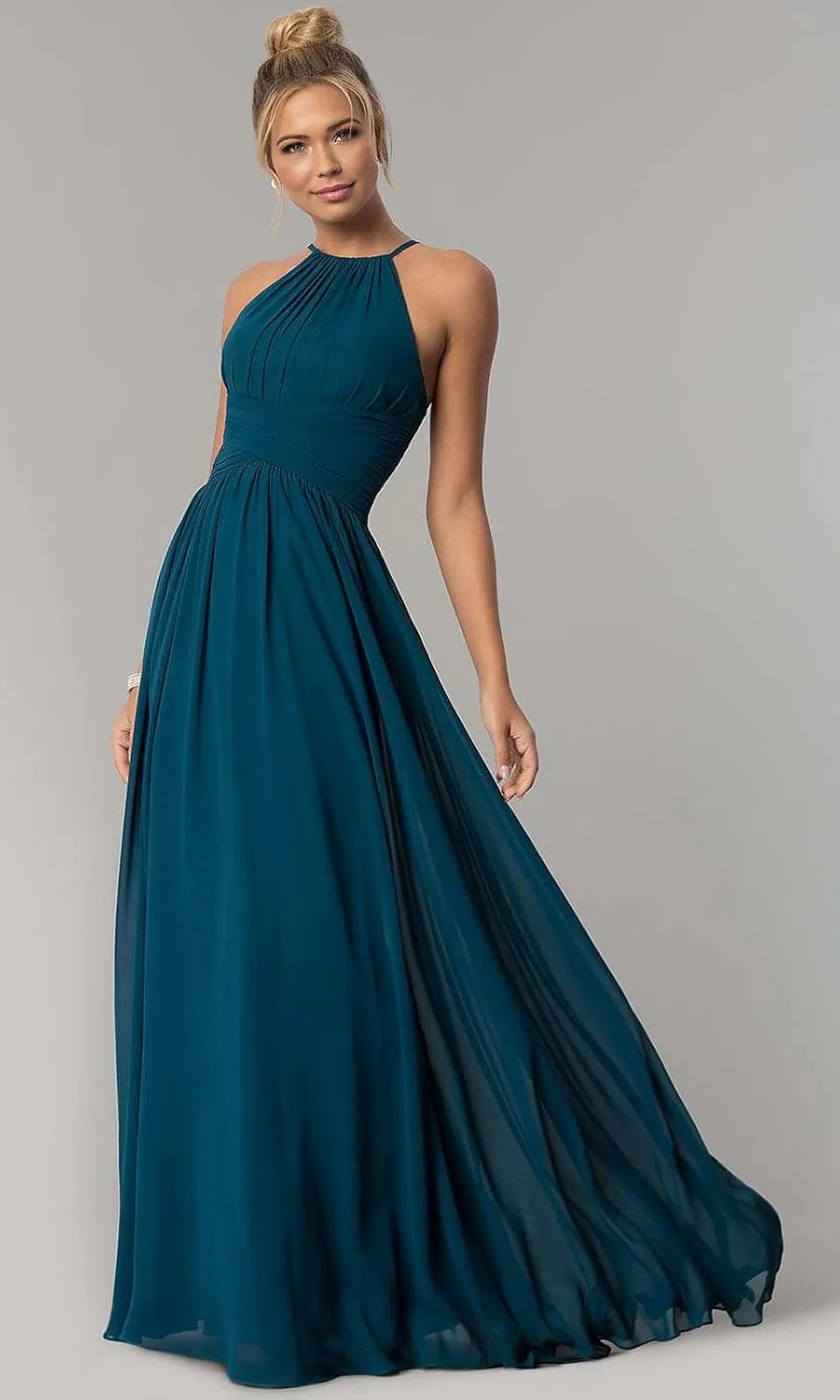 Halter Bridesmaid Dresses Long Chiffon A Line Wedding Formal Prom Evening Gown