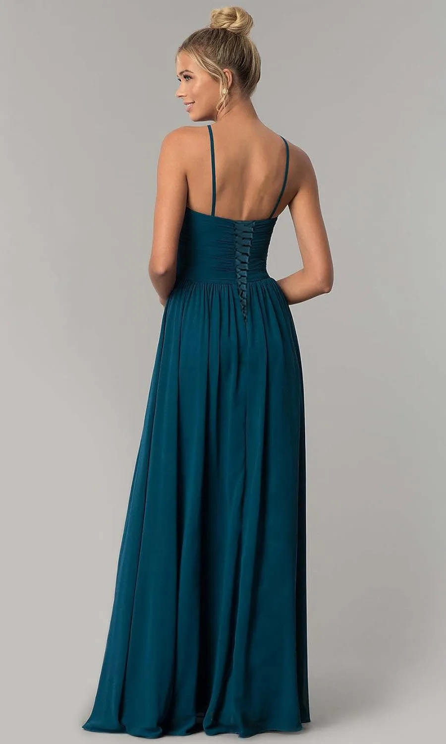 Halter Bridesmaid Dresses Long Chiffon A Line Wedding Formal Prom Evening Gown
