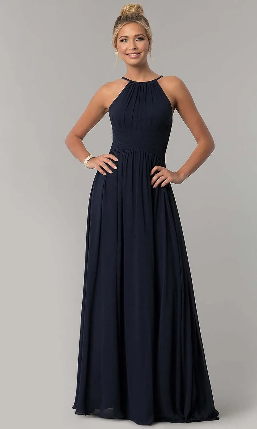 Halter Bridesmaid Dresses Long Chiffon A Line Wedding Formal Prom Evening Gown