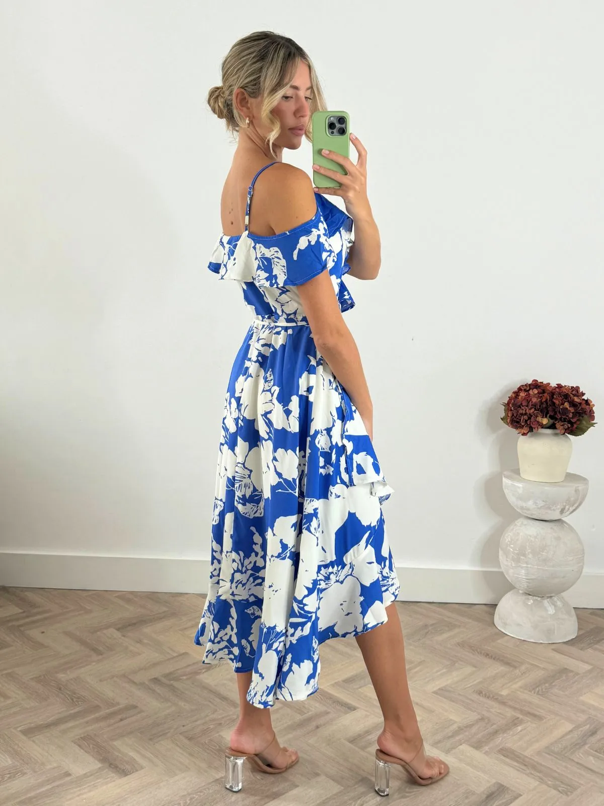 Harri Cold Shoulder Midi dress / Cobalt Floral