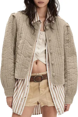 Locachy Women's Vintage Crew Neck Quilted Puffer Jacket Button Down Padded Cropped Fall Winter Outerwear Coat