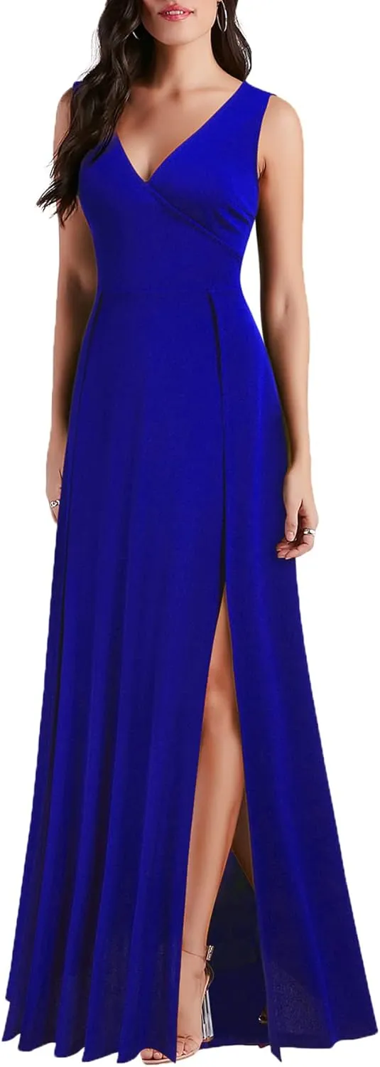MUSHARE Women's V Neck Sleeveless Split Formal Dress Cocktail Party Prom Long Dresses