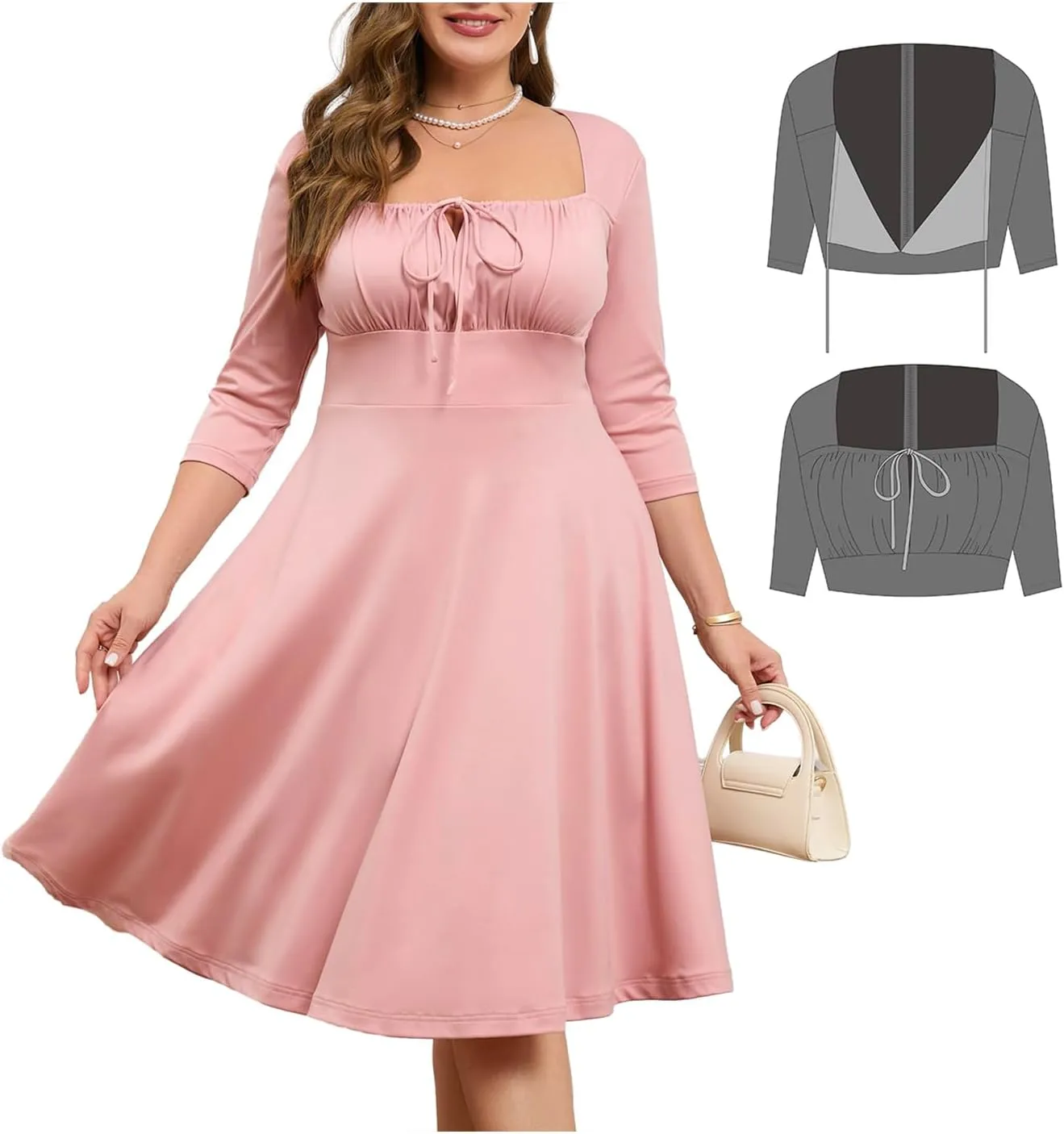 Plus Size Formal Cocktail Dresses Tie Front Adjustable Strap, Satin Midi Prom Wedding Guest Party Dress