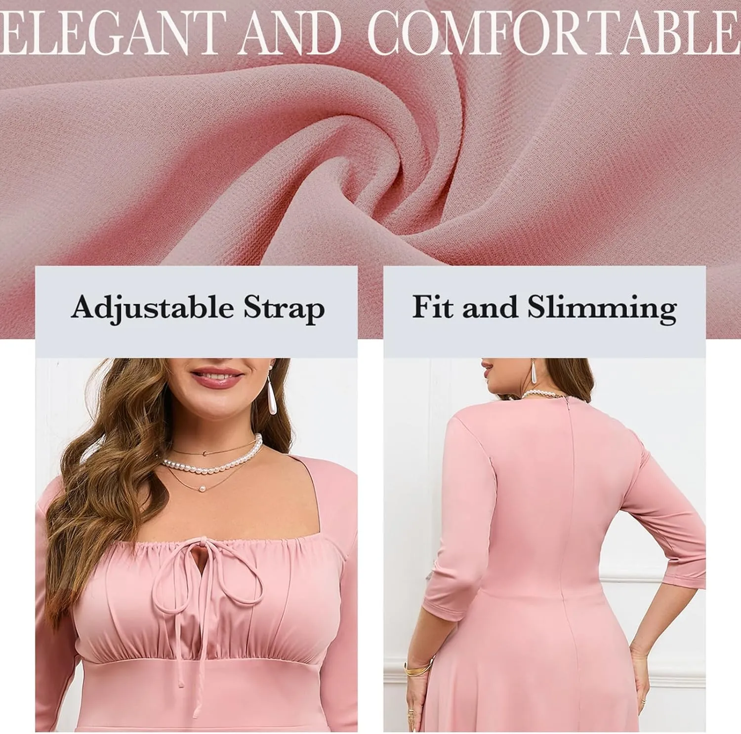 Plus Size Formal Cocktail Dresses Tie Front Adjustable Strap, Satin Midi Prom Wedding Guest Party Dress