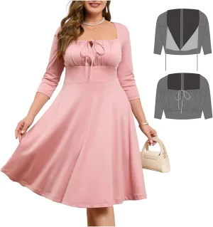 Plus Size Formal Cocktail Dresses Tie Front Adjustable Strap, Satin Midi Prom Wedding Guest Party Dress