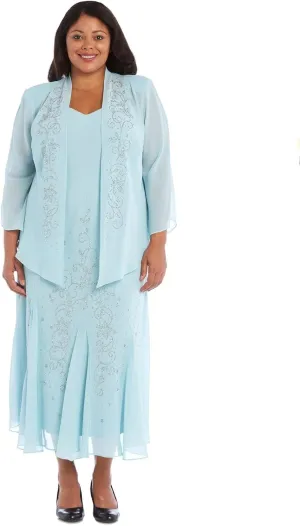 R&M Richards Womens Chiffon Beaded Dress with Jacket