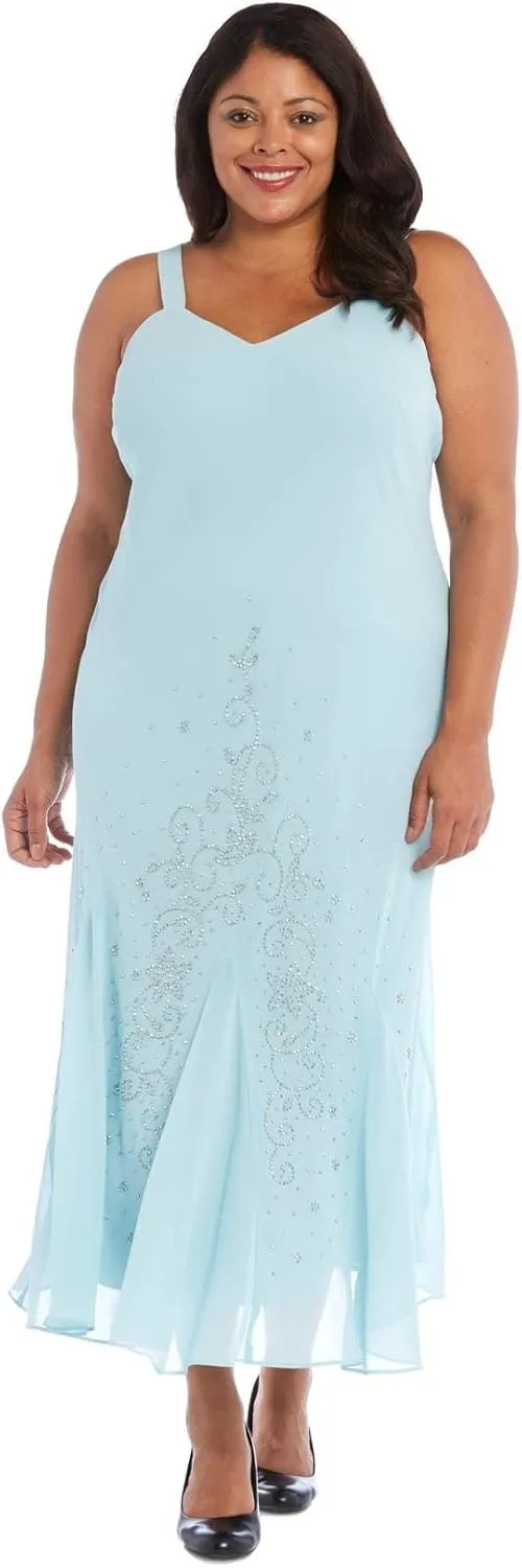 R&M Richards Womens Chiffon Beaded Dress with Jacket