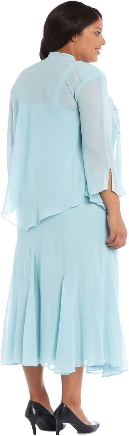 R&M Richards Womens Chiffon Beaded Dress with Jacket