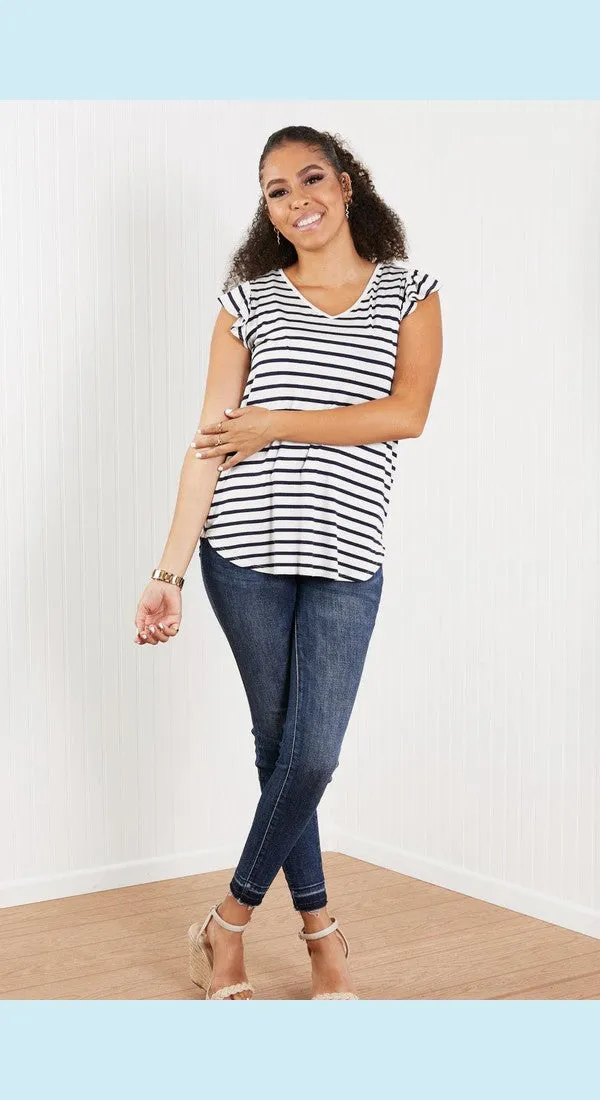 Sew In Love Illuminate the Way Full Size Striped Tee in Navy