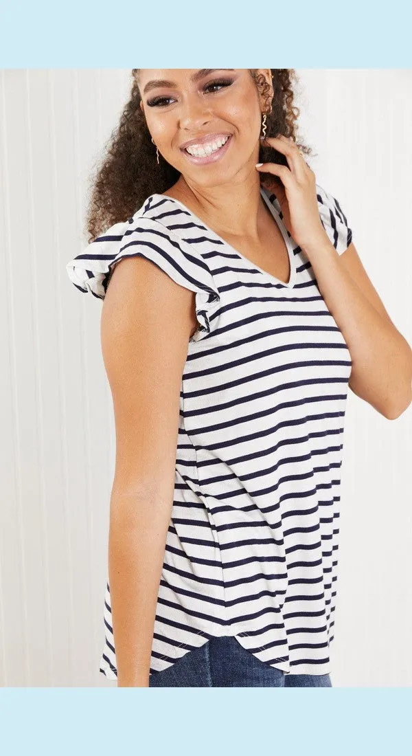 Sew In Love Illuminate the Way Full Size Striped Tee in Navy