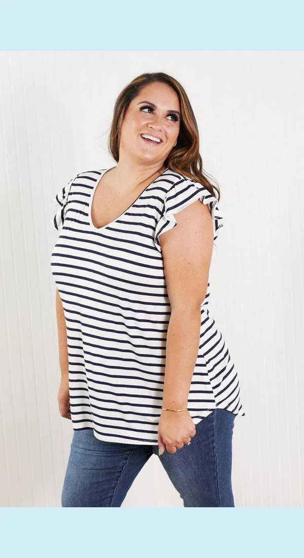 Sew In Love Illuminate the Way Full Size Striped Tee in Navy
