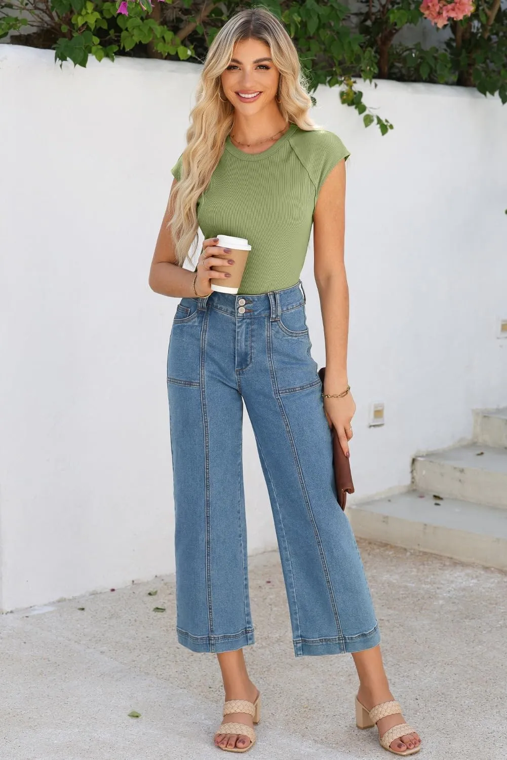 Sidefeel Womens Tops Casual Crewneck Cap Sleeve Tops Ribbed Raw Hem Summer T Shirts Slim Fit Basic Tees Blouses