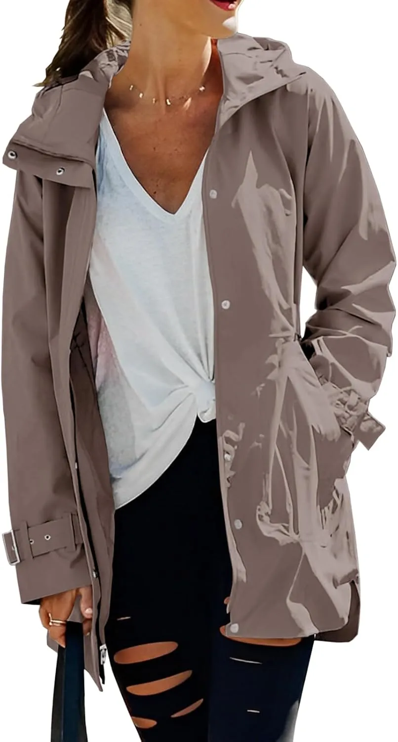 Tankaneo Women's Trench Coat Zip Up Long Sleeve Hooded Jacket Casual Windproof Outwear with Pockets