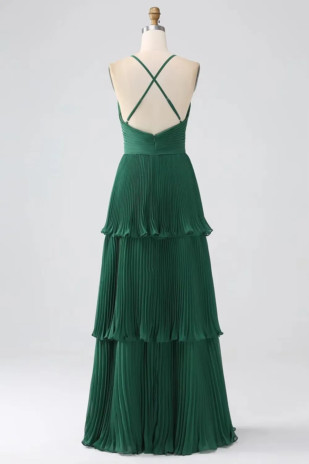 Tiered Ruffles Bridesmaid Dresses for Women Chiffon V-Neck A-line Long Formal Evening Gowns