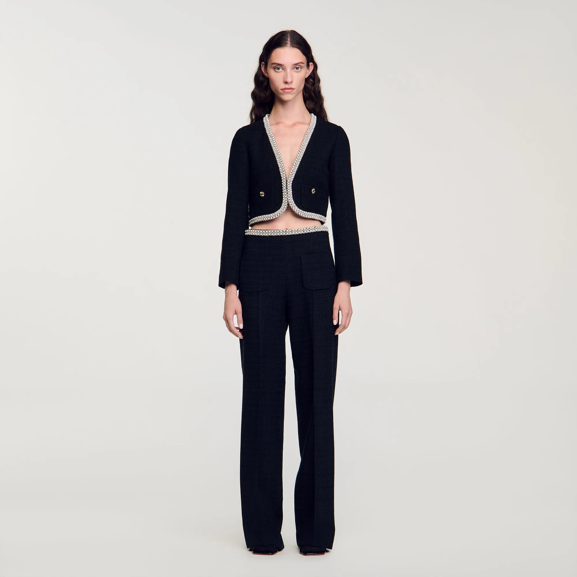 Vaya High-Waisted Tweed Trousers Black