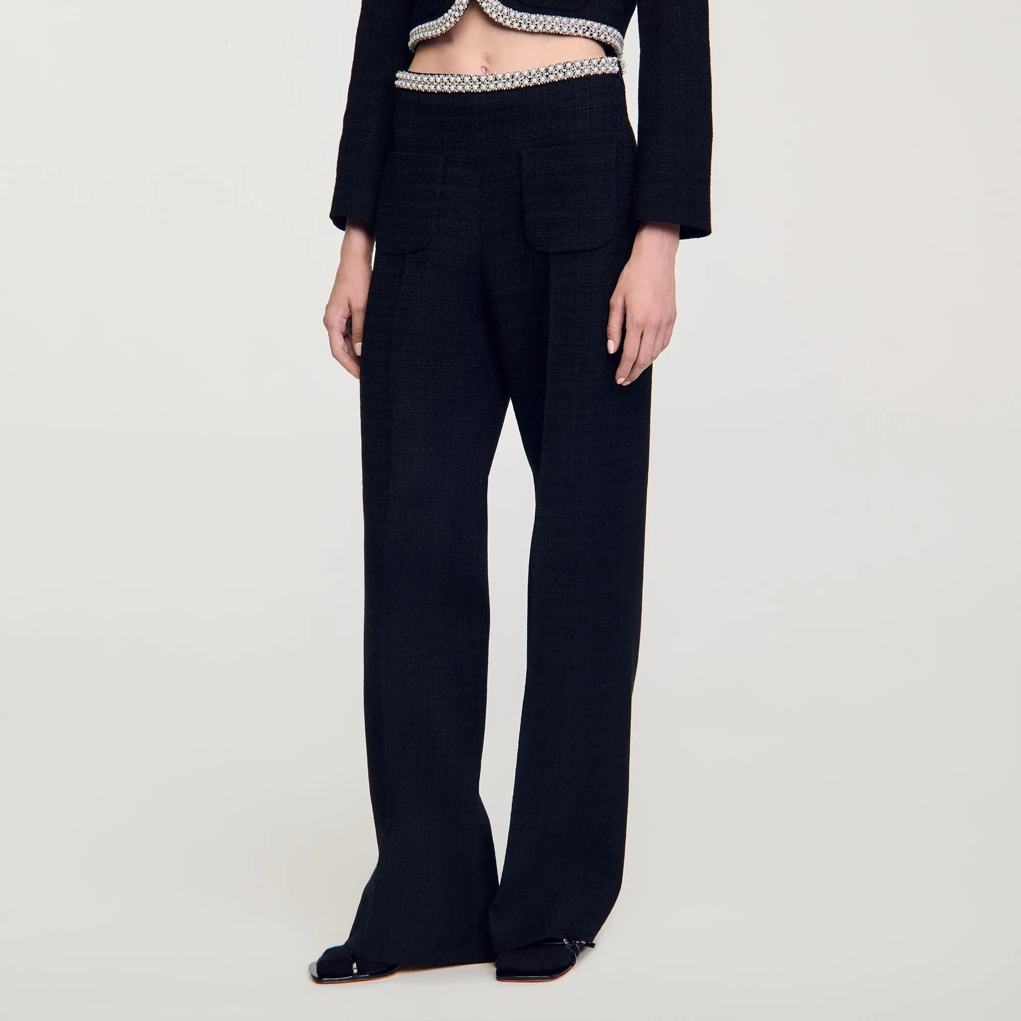 Vaya High-Waisted Tweed Trousers Black