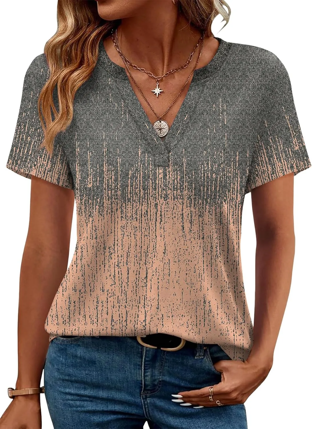 WEESO Womens Tops Summer Short Sleeve V Neck Blouses Business Casual Loose Fit Tshirts Trendy Fashion Outfits
