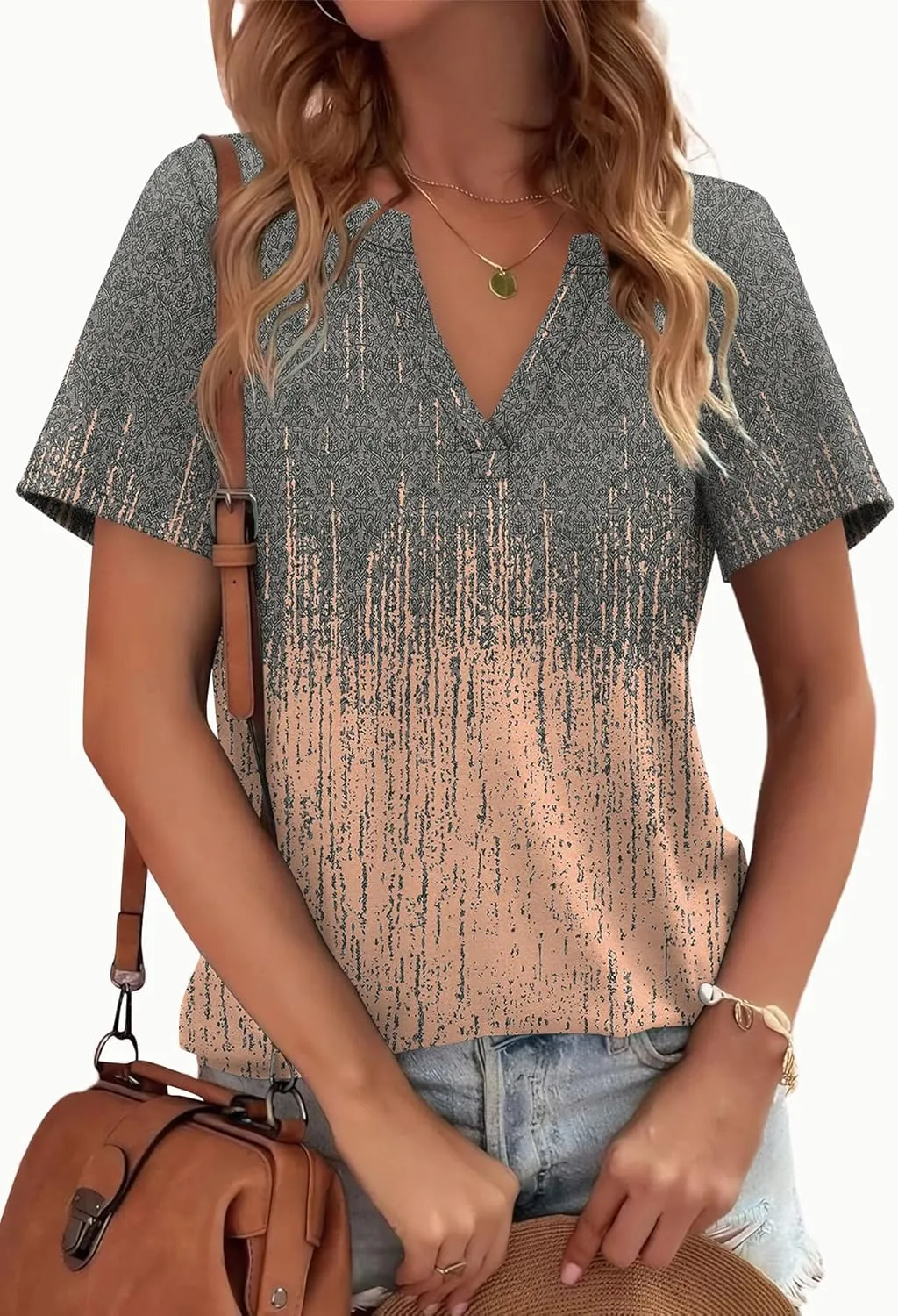 WEESO Womens Tops Summer Short Sleeve V Neck Blouses Business Casual Loose Fit Tshirts Trendy Fashion Outfits