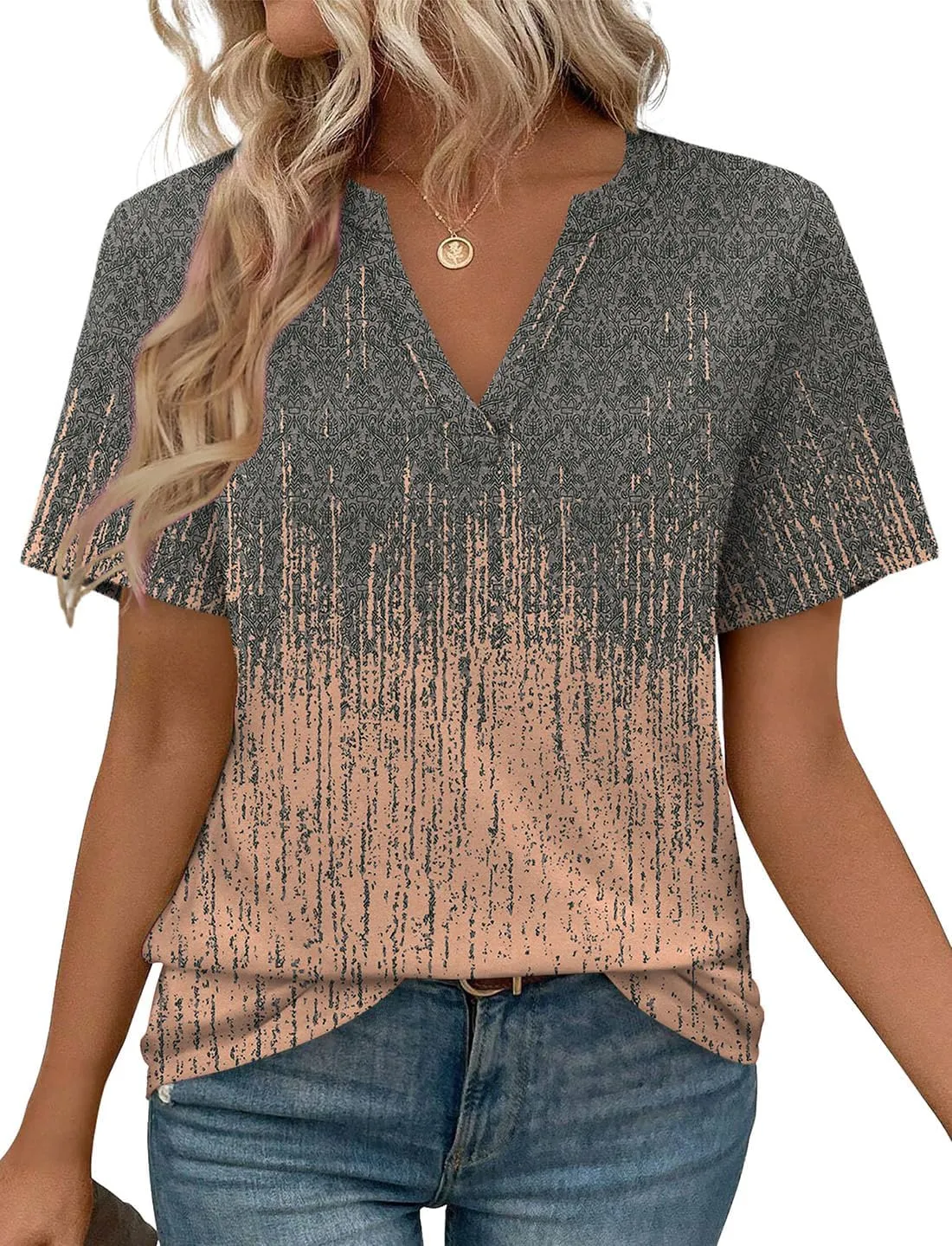 WEESO Womens Tops Summer Short Sleeve V Neck Blouses Business Casual Loose Fit Tshirts Trendy Fashion Outfits