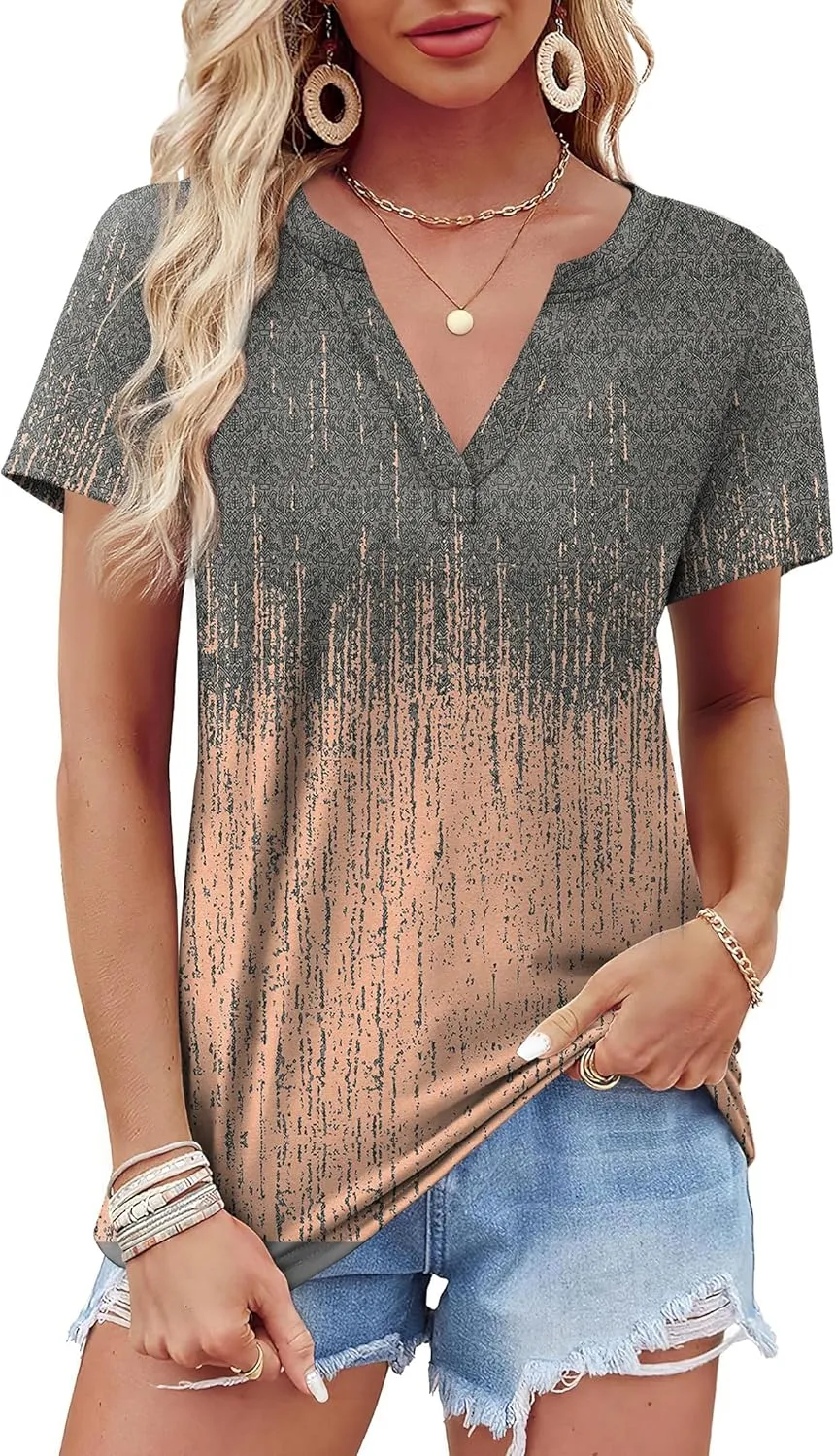 WEESO Womens Tops Summer Short Sleeve V Neck Blouses Business Casual Loose Fit Tshirts Trendy Fashion Outfits