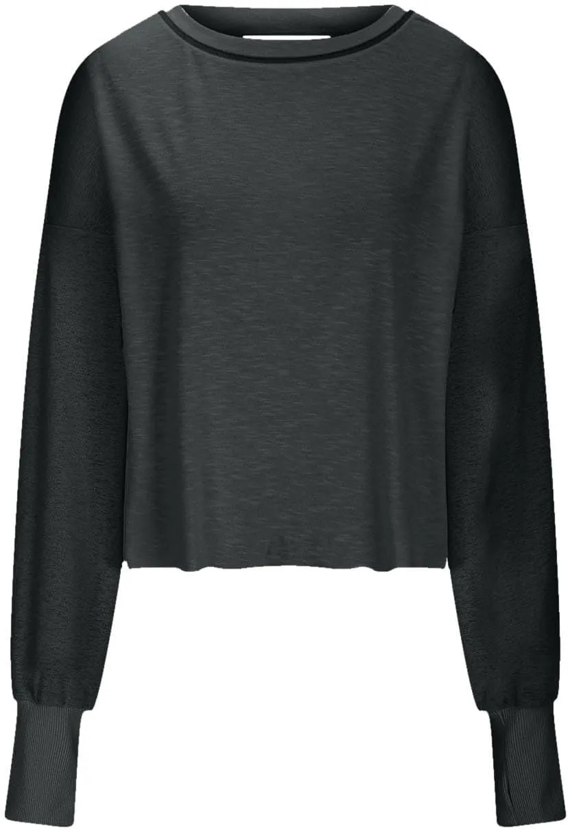 Women Fashionable Backless Workout Tops Crew Neck Long Sleeve Blouses Loose Solid Color Shirt Athletic Crop Tee