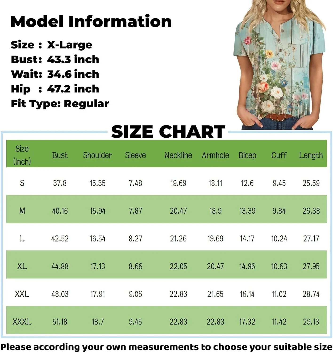 Womens 3/4 Length Sleeve Tops Crew Neck Shirts Casual Trendy Floral Print Blouses Tunic Spring Summer Top
