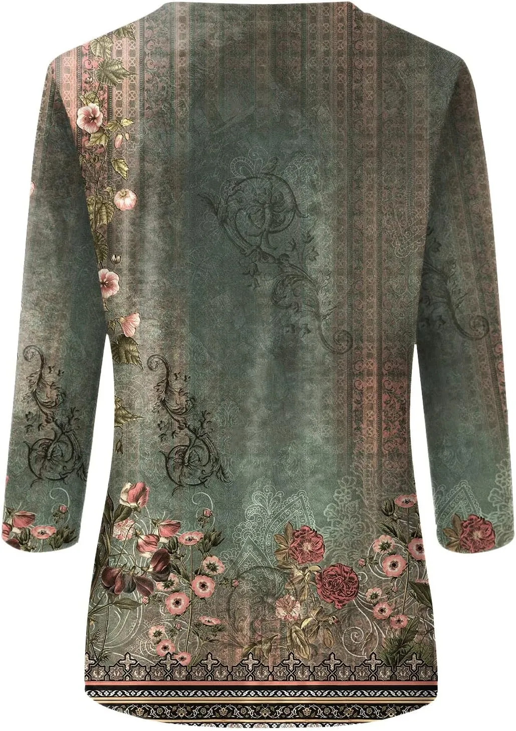 Womens 3/4 Length Sleeve Tops Crew Neck Shirts Casual Trendy Floral Print Blouses Tunic Spring Summer Top