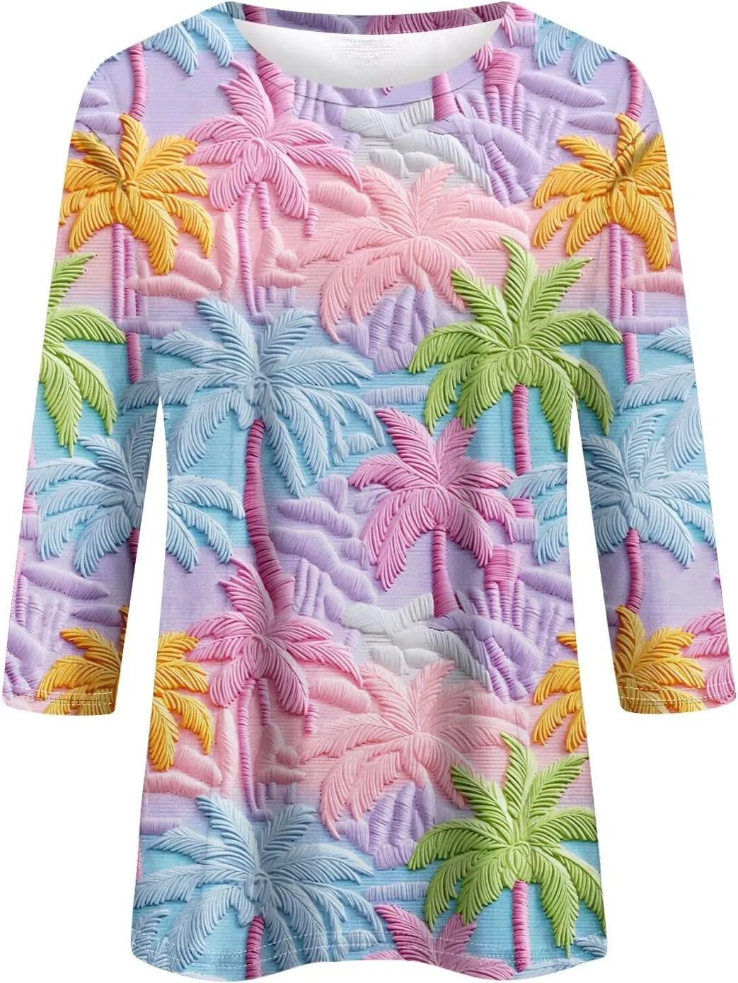 Womens 3/4 Length Sleeve Tops Crew Neck Shirts Casual Trendy Floral Print Blouses Tunic Spring Summer Top