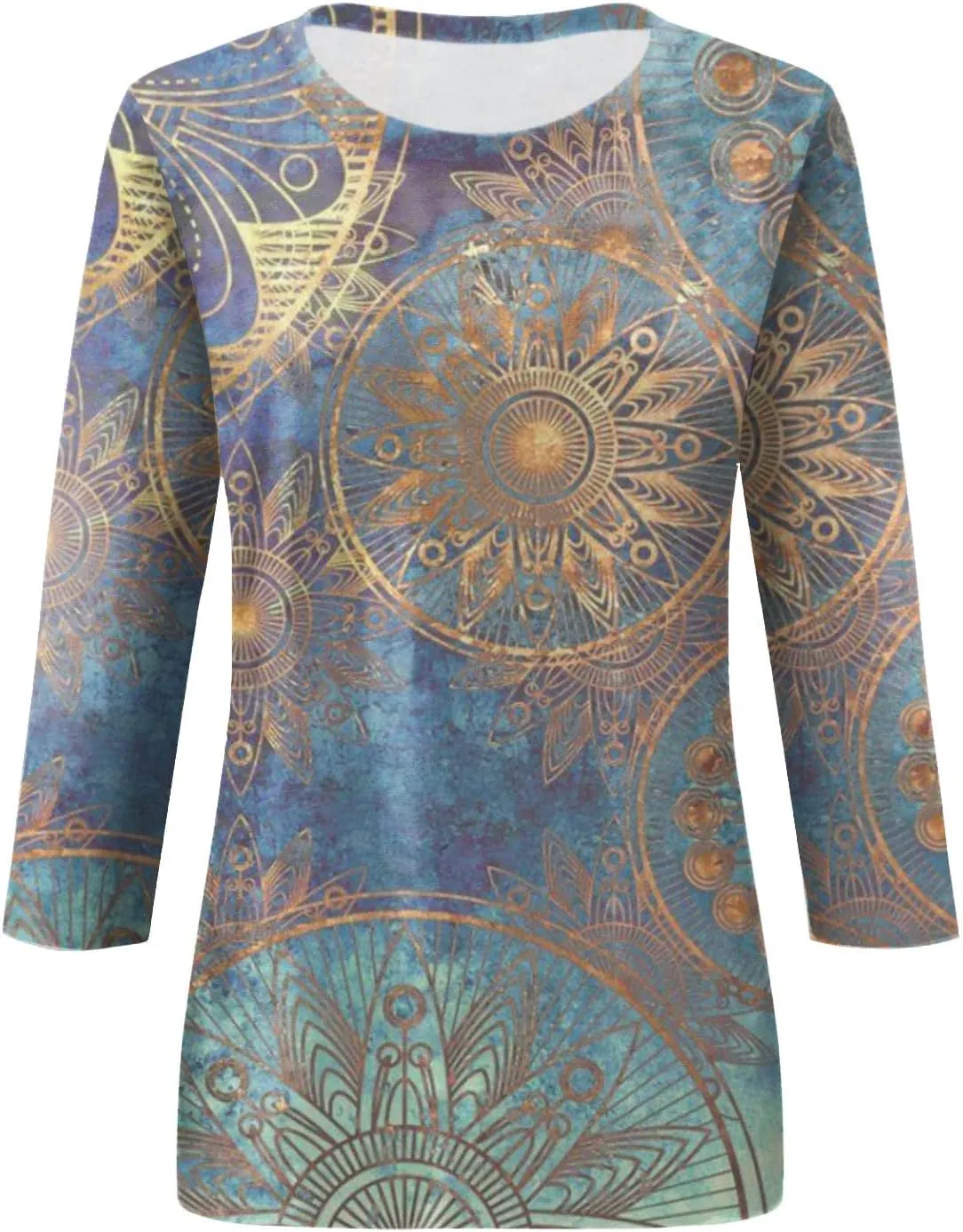Womens 3/4 Length Sleeve Tops Crew Neck Shirts Casual Trendy Floral Print Blouses Tunic Spring Summer Top