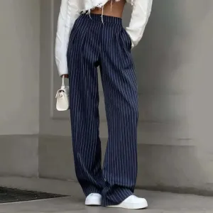 Women's High-Waisted Striped Trousers